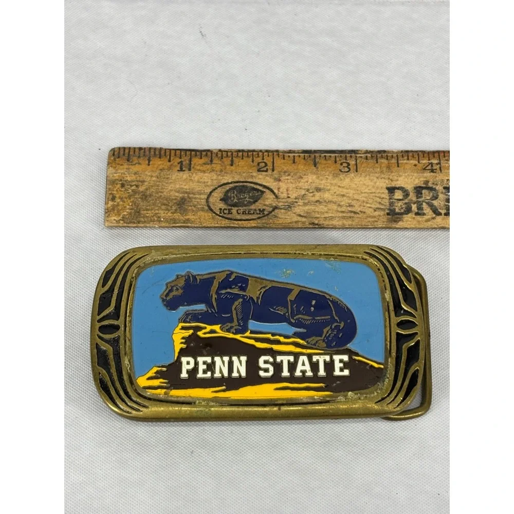 1983 Penn State Nittany Lions Belt Buckle Solid Brass Enamel Vintage PSU Men F08